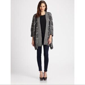Alice + Olivia Wool Blend Nera Rib Knit Oversized Cardigan Size XS Black/White
